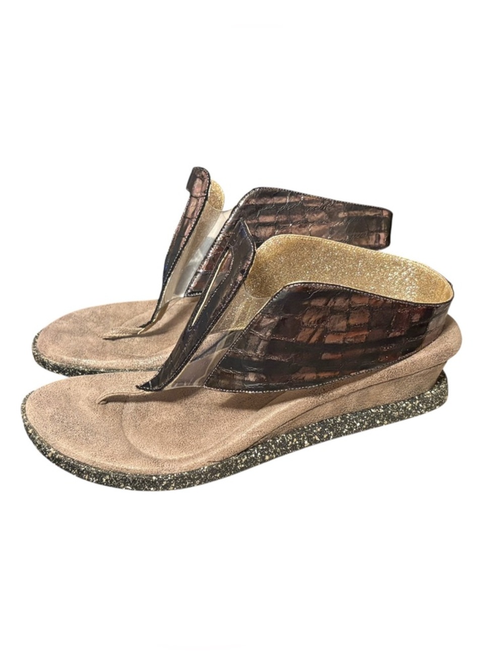 Grazia 4 - Black-Pewter flips to Sparkling Gold Wedge Sandals - Picture 5 of 11